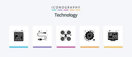 Technology Glyph 5 Icon Pack Including system. lock. cam. settings. gear. Creative Icons Design vector