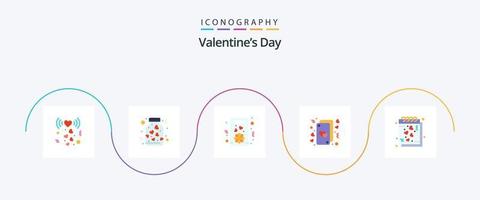 Valentines Day Flat 5 Icon Pack Including date. life. flower. hearts. cards vector