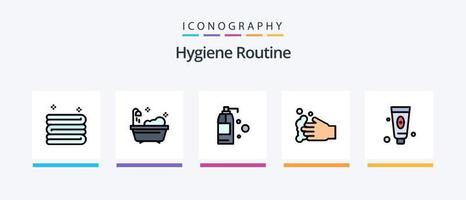 la línea de rutina de higiene llenó el paquete de 5 íconos, incluida la limpieza. cuenca. belleza. toalla. limpio. diseño de iconos creativos vector