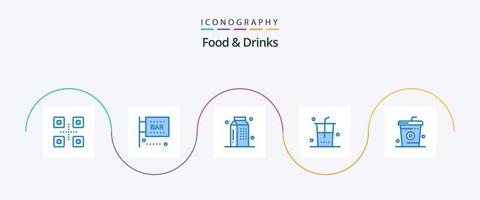 Food and Drinks Blue 5 Icon Pack Including shopping. food. science and computing. drinks. meal vector