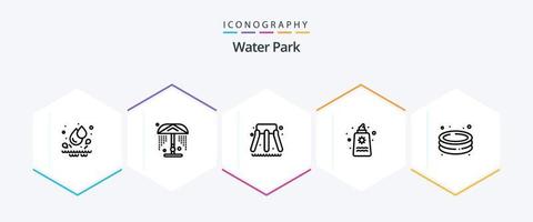 parque acuático paquete de iconos de 25 líneas que incluye jardín. nadar. parque. piscina. romance vector