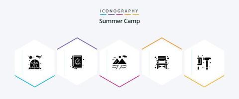 campamento de verano paquete de iconos de 25 glifos que incluye martillo. ingeniero. nube. construcción. viajar vector