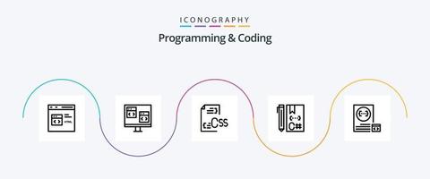 Programming And Coding Line 5 Icon Pack Including coding. c. develop. file. develop vector