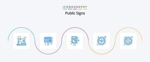 Paquete de 5 iconos de señales públicas azul que incluye público. marco. gráfico de información. farmacia. hospital vector