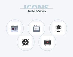 paquete de iconos planos de audio y video 5 diseño de iconos. sonido. micrófono web. medios de comunicación social. jugar vector