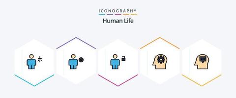 paquete de íconos humanos de 25 líneas completas que incluye la mente. cabeza. favorito. desbloqueado humano vector