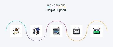 la línea de ayuda y soporte llenó el paquete de iconos planos 5 que incluye el tiempo. apoyo. SEO ayuda. servicio vector