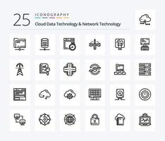 paquete de iconos de 25 líneas de tecnología de datos en la nube y tecnología de red que incluye tuch. herramientas archivo . destornillador. nube vector