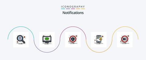 Notifications Line Filled Flat 5 Icon Pack Including charge. smartphone. screen. notification. security vector