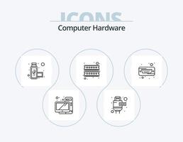 Computer Hardware Line Icon Pack 5 Icon Design. music. computer. close. power supply. plug vector