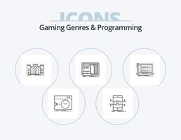 Gaming Genres And Programming Line Icon Pack 5 Icon Design. function. command. tactic. laptop. coding vector