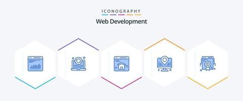 Web Development 25 Blue icon pack including web. badge. browser. map. internet vector