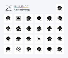 paquete de iconos de 25 glifos sólidos de tecnología en la nube que incluye datos. móvil. seguro. Wifi. chip vector