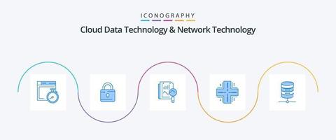 Cloud Data Technology And Network Technology Blue 5 Icon Pack Including doller . mainframe. file. datacenter. computing vector