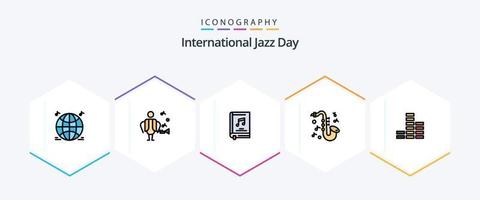 paquete de iconos de línea completa del día internacional del jazz 25 que incluye. jugador. multimedia. música. música vector