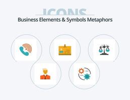 Elementos de negocio y símbolos metáforas paquete de iconos planos 5 diseño de iconos. insignia. tarjeta. configuración. identificación. anillo vector