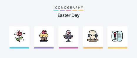 la línea de Pascua llenó el paquete de 5 iconos, incluida la decoración. huevo. huevo. Pascua de Resurrección. hervido. diseño de iconos creativos vector