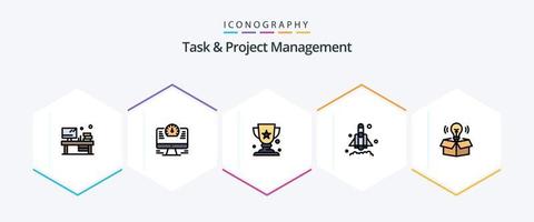 Task And Project Management 25 FilledLine icon pack including light. bulb. award. box. rocket vector