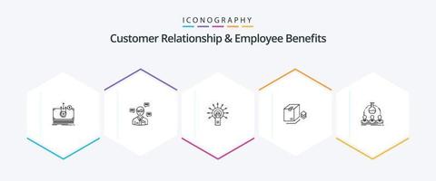 Customer Relationship And Employee Benefits 25 Line icon pack including bundle. surprize. popup. box. done vector