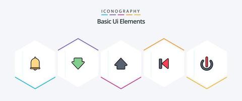 paquete de iconos de 25 líneas completas de elementos básicos de la interfaz de usuario incluido en. botón. arriba. comenzar. control vector