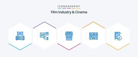Cenima 25 Blue icon pack including disc. cd. movie theater. bluray. clapperboard vector