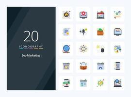 20 icono de color plano de marketing seo para presentación vector