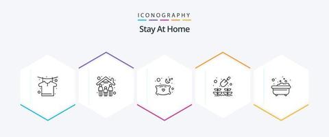 Stay At Home 25 Line icon pack including shower. bathing. relax. bath. plant vector