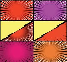 Comic book colorful frames background with halftone rays radial and dotted effects pop art style vector