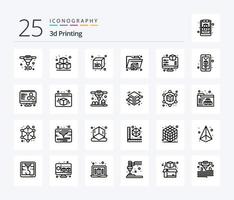 3d Printing 25 Line icon pack including smartphone. mobile. folder. 3d. preview vector