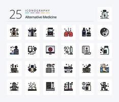 paquete de iconos rellenos de 25 líneas de medicina alternativa que incluye loción. productos cosméticos. médico. medicamento. pulmones vector