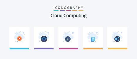 paquete de iconos flat 5 de computación en la nube que incluye la nube. disco en la nube imprimir. nube. diseño de iconos creativos vector