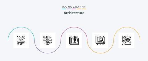 paquete de iconos de línea de arquitectura 5 que incluye diseño. construir. herramientas. arquitecto. plan vector