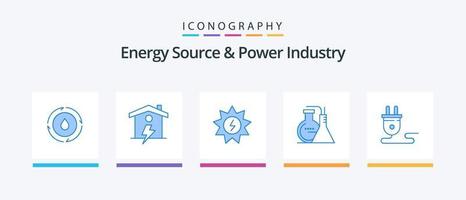 fuente de energía y paquete de iconos azul 5 de la industria energética que incluye energía. energía. energía. laboratorio. productos quimicos diseño de iconos creativos vector