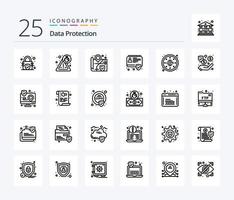 Data Protection 25 Line icon pack including dollar. regulations. surveillance. privacy. security vector