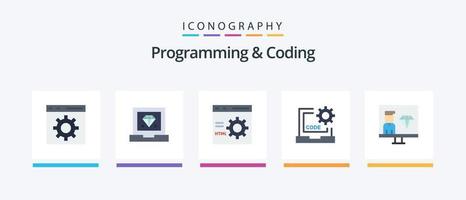 Programación y codificación del paquete de iconos Flat 5, incluido el desarrollo. codificación. desarrollo. programación. desarrollar. diseño de iconos creativos vector