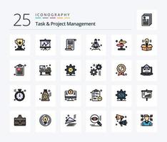 Task And Project Management 25 Line Filled icon pack including road. direction. attachment. board. rocket vector