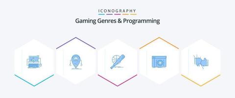 Géneros de juegos y programación Paquete de 25 íconos azules que incluye codificación. API. robot. divertido. pelota vector