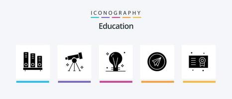 Education Glyph 5 Icon Pack Including launch. airplane. science. idea. creativity. Creative Icons Design vector