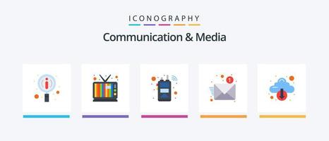 Communication And Media Flat 5 Icon Pack Including arrow. down. radio. cloud. notification. Creative Icons Design vector