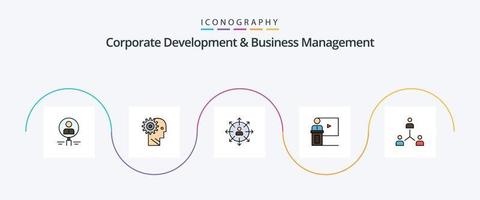 Corporate Development And Business Management Line Filled Flat 5 Icon Pack Including career. direction. solution. working. mechanism vector