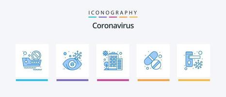 paquete de iconos coronavirus azul 5 que incluye bloqueado. cuidado. edificio. tableta. medicamento. diseño de iconos creativos vector