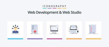 paquete de iconos flat 5 de desarrollo web y estudio web que incluye computadora. código. listado. estático. página. diseño de iconos creativos vector