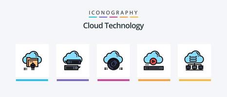 la línea de tecnología en la nube llenó el paquete de 5 iconos, incluido el mouse. informática. nube. Lista de Verificación. controlar. diseño de iconos creativos vector