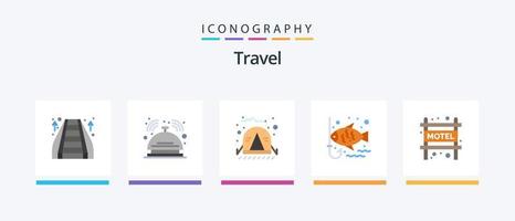 paquete de iconos de 5 pisos de viaje que incluye alojamiento. gancho. servicio. pesca. selva. diseño de iconos creativos vector