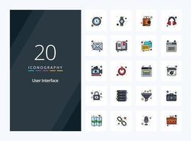 20 User Interface line Filled icon for presentation vector