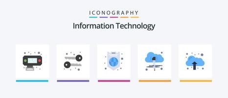 Information Technology Flat 5 Icon Pack Including . upload. protection. data. power. Creative Icons Design vector