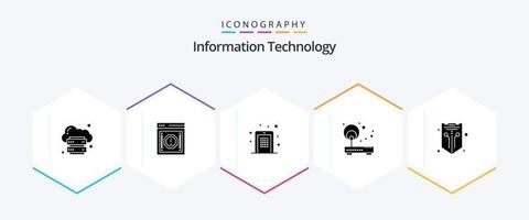 paquete de iconos de 25 glifos de tecnología de la información que incluye red. acceso. notificación. código PIN. móvil vector