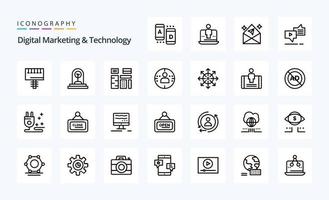 paquete de iconos de línea de 25 marketing digital y tecnología vector