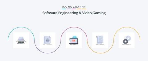 Software Engineering And Video Gaming Flat 5 Icon Pack Including compile. code. programming. video. online vector