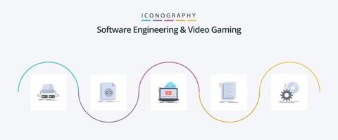 paquete de iconos flat 5 de ingeniería de software y videojuegos que incluye compilación. código. programación. video. en línea vector